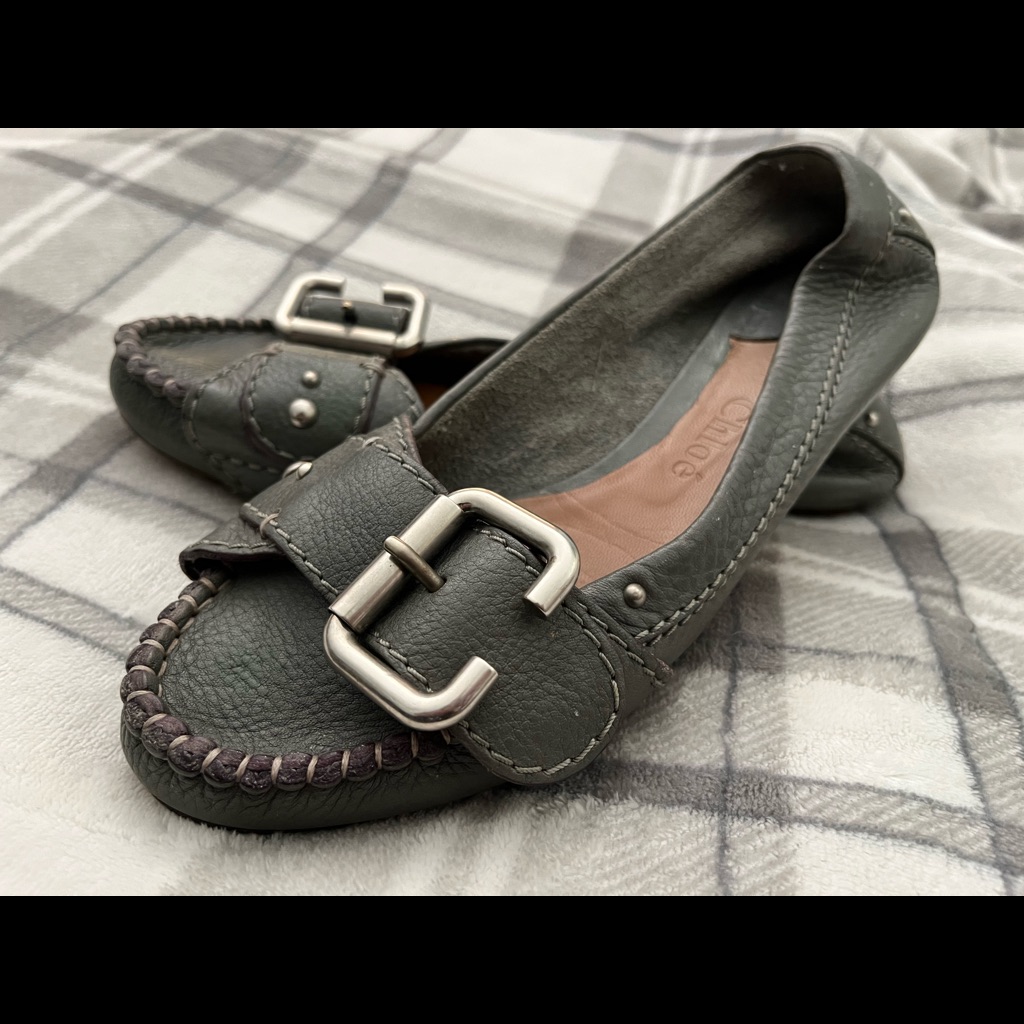 Chloe Paddington Grey Leather Flats